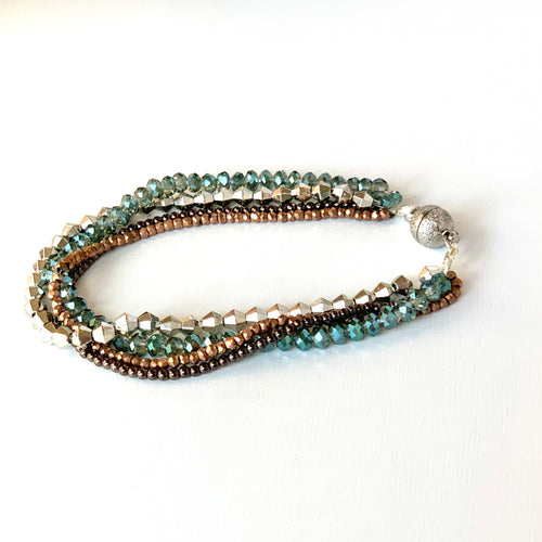 Aqua quartz, copper and silver bracelet