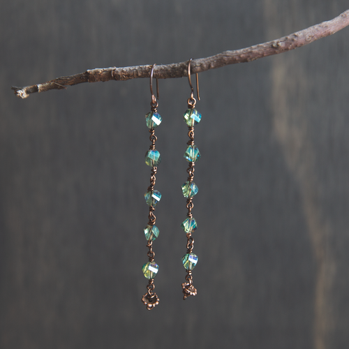 Green Swarovski Copper Earrings